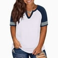 thumbnail image 1 of Pincandy Womens Plus-Size Tops Color Block T Shirts Short Sleeve Tunics Summer Casual Raglan V Neck T Shirts Striped Tops,White,XXXXXL, 1 of 7