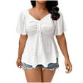 thumbnail image 1 of Pincandy Womens Plus Size Tops Sweetheart Neck Short Sleeve Eyelet Embroidery Summer Loose Peplum Shirts, 1 of 6