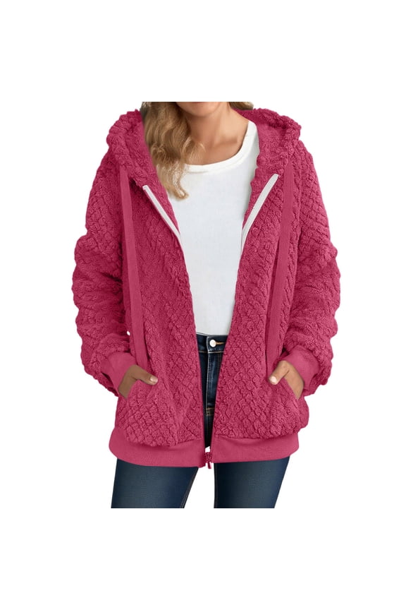 Womens Sherpa Jacket Fuzzy Zip Up Hoodie Oversized Fleece Jackets Fluffy Coat with Pockets
