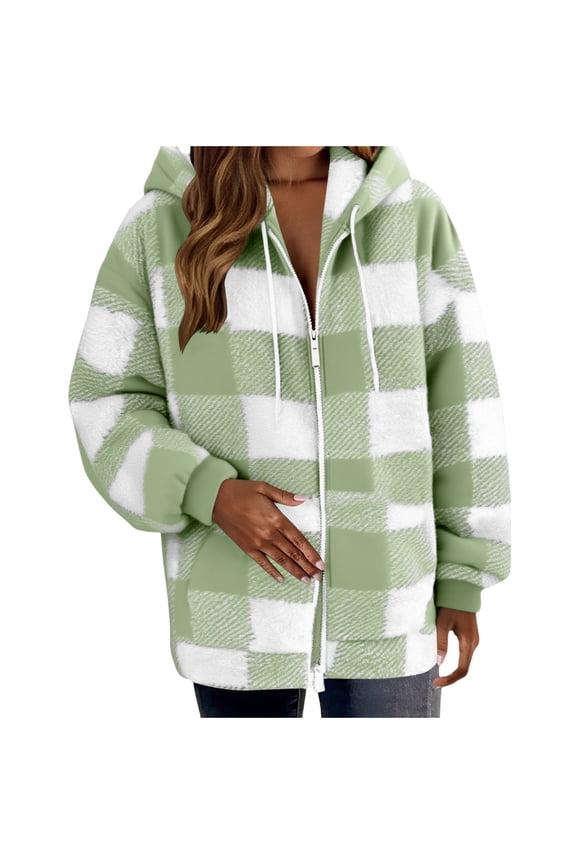 Womens Sherpa Jacket Fuzzy Zip Up Hoodie Oversized Fleece Jackets Fluffy Coat with Pockets