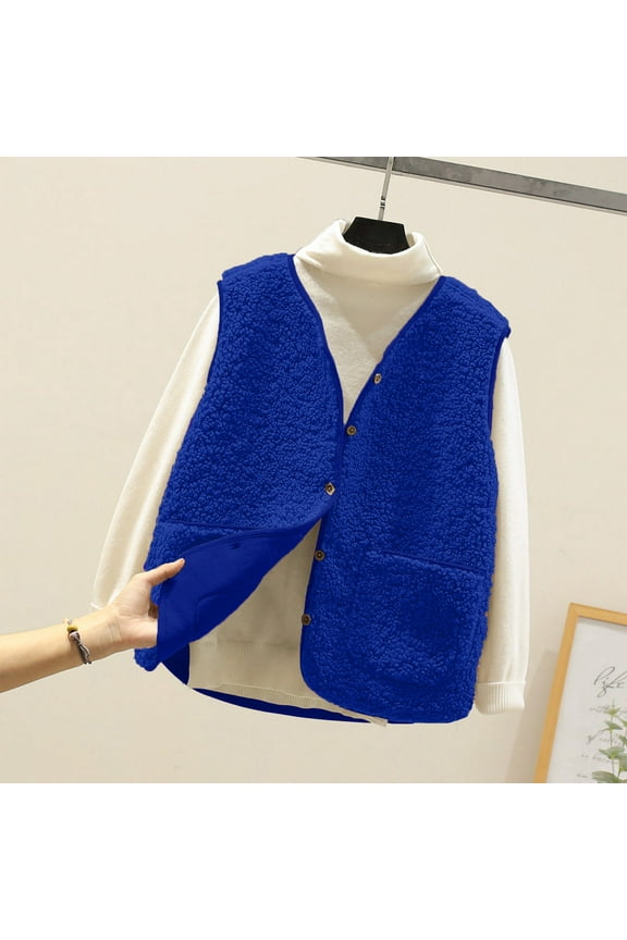 Womens Sherpa Vest Casual Warm Fuzzy Faux Shearling Vest Sleeveless Fleece Jacket Pockets Teddy Coat Gilet for Winter