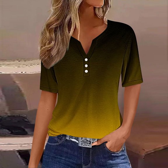 Pincandy Womens Short Sleeve Shirts V Neck Collared Button Down Shirt Tops