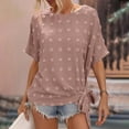 thumbnail image 1 of Pincandy Womens Short Sleeve Summer Tops Tie Side Chiffon Drop Shoulder Blouses Round Neck Pompom Shirts, 1 of 7