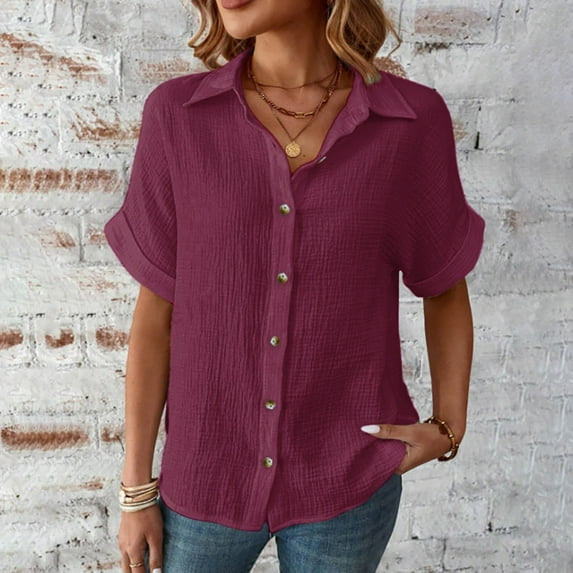 Pincandy Womens Short Sleeved Solid Color Casual Loose Fitting Casual Solid Short Sleeve Boat Neck/V Neck Dolman Top T Shirt with Side Shirring,Wine,M