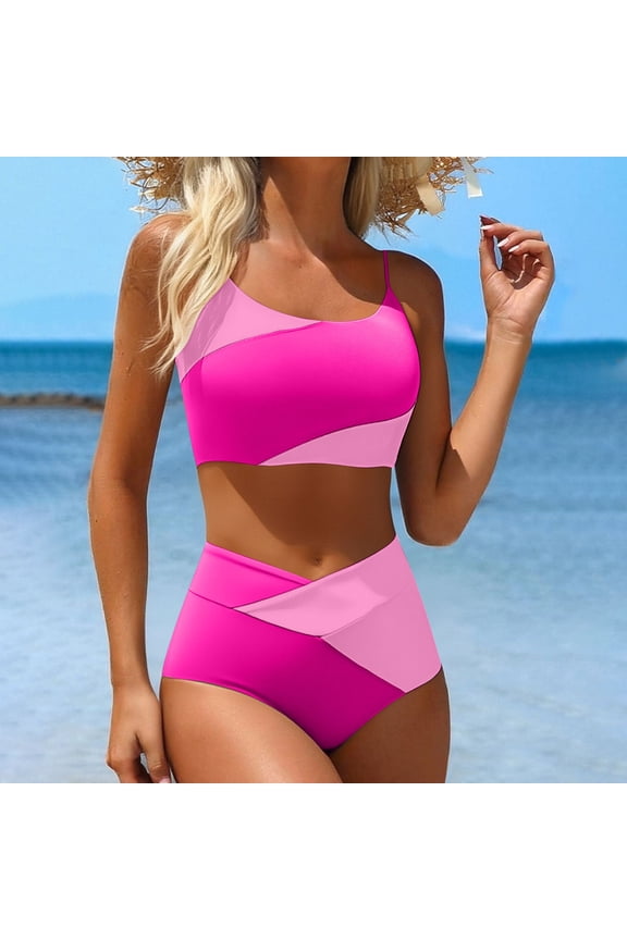 Womens Solid Color Backless Two Piece Wave Trim Bikini UV 50+ Protection Quick Dry Stretchy for Beach Tropical Vacation Summer Wear