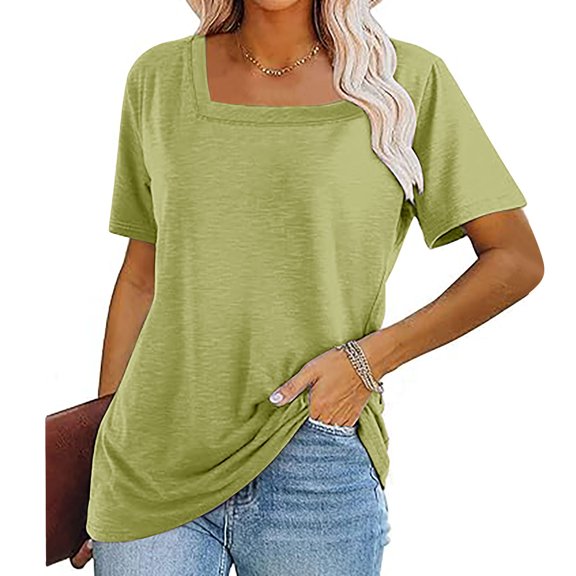 Pincandy Womens Solid Color Neck Short Sleeved Top Short Sleeved Neck Top Round Neck Top Shirt Comfort Colors Adult Heavyweight Short Sleeve Tee, Style,Yellow,L