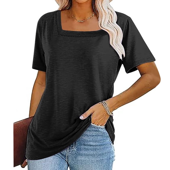 Pincandy Womens Solid Color Neck Short Sleeved Top Short Sleeved Neck Top Round Neck Top Shirt Comfort Colors Adult Heavyweight Short Sleeve Tee, Style,Black,2XL