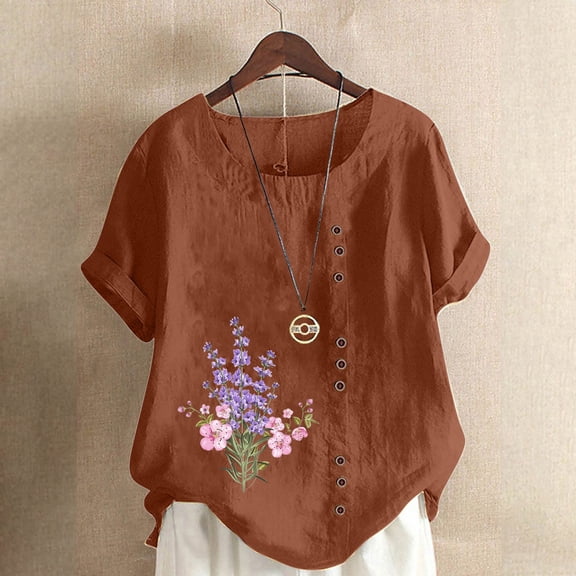 Pincandy Womens Summer Gradient Tops Plus Size Raglan Short Sleeve Shirts V Neck High Low Hem Casual Tunic Tops to Wear with Leggings,Coffee,5XL