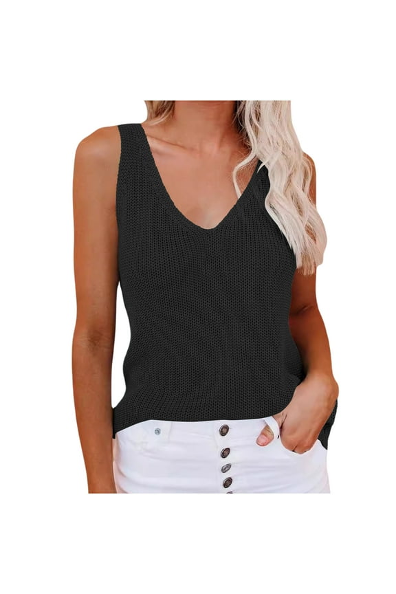 Womens Summer Sleeveless V Neck Sweater Vest Fall Knitted Loose Cami Tank Tops