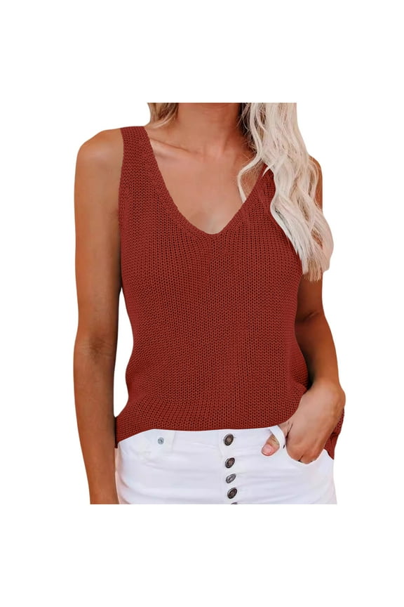 Womens Summer Sleeveless V Neck Sweater Vest Fall Knitted Loose Cami Tank Tops