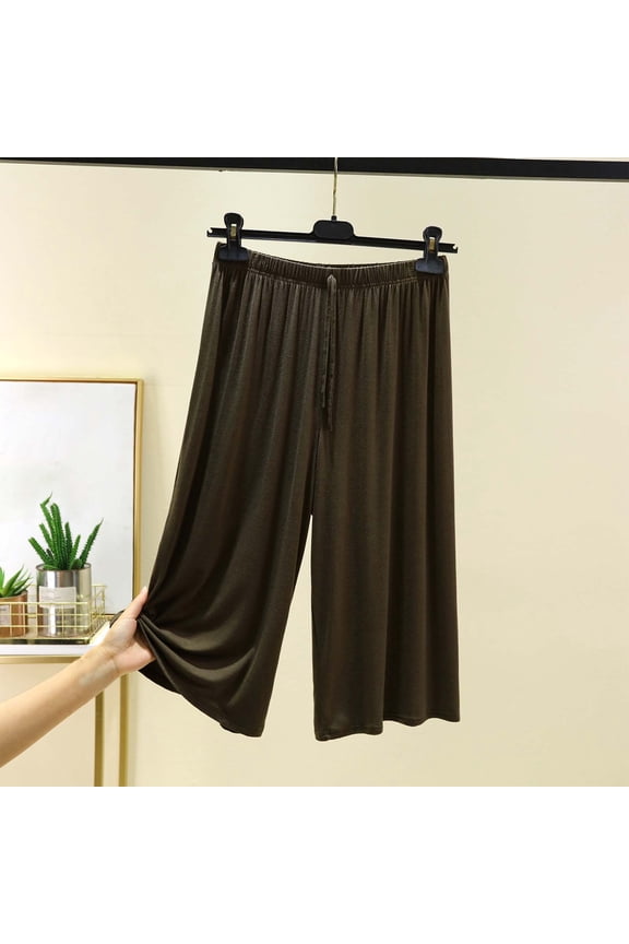 Womens Summer Soft Modal Lounge Capris Loose Fit Flowy Pajama Pants Lighweight Comfy Knee Length Sleep Trousers