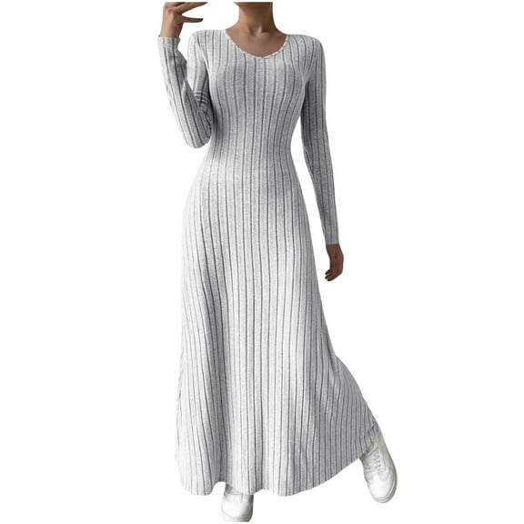 Pincandy Womens Sweater Dress Long Sleeve Slim Fit Ribbed Knit Bodycon Crew Neck Pullover Maxi Dresses Going Out Outfits