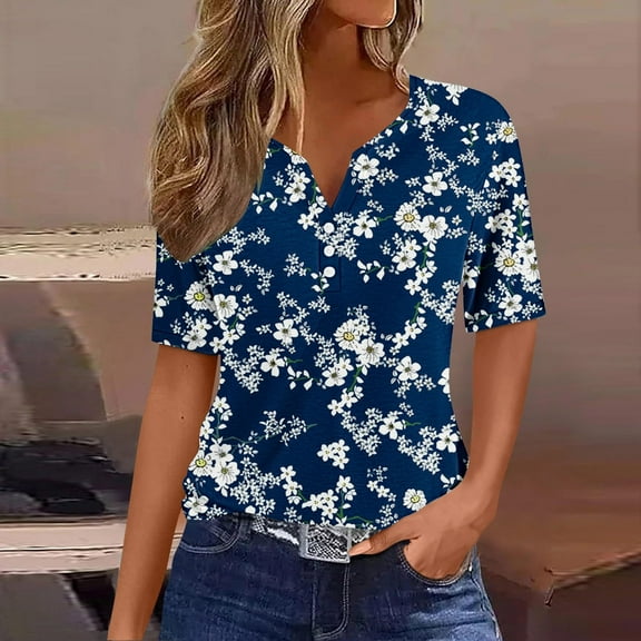 Pincandy Womens Tunic Tops 2025 Summer Short Sleeve V Neck Dressy Flutter Sleeve Blouses Work Tops Casual TShirts,Dark Blue,3XL