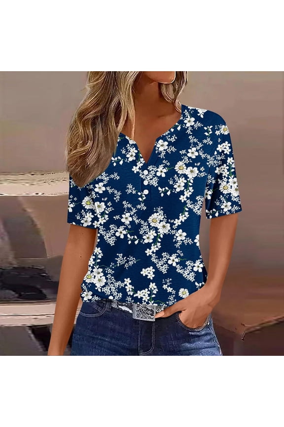 Womens Tunic Tops 2025 Summer Short Sleeve V Neck Dressy Flutter Sleeve Blouses Work Tops Casual TShirts,Dark Blue,M