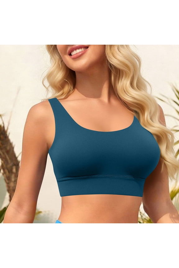 Womens Wave Trim Bikini Top Only Solid Color Backless Padded Wireless Stretchy Lightweight for Beach Pool Mix Match Swimwear