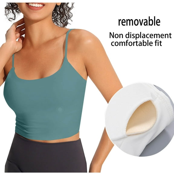 Pincandy Womens Y Back Longline Sports Bras - Spaghetti Straps Racerback Padded Yoga Workout Crop Tank Top