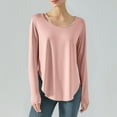 thumbnail image 1 of Pincandy Workout Tops for Women Flowy Hem Round Neck Long Sleeve Yoga Sports Shirts Casual Soild Pullover Loose Basic Tees Tops, 1 of 6