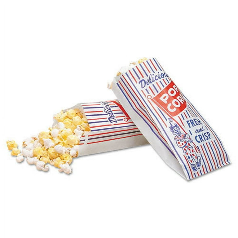 Pinch-Bottom Paper Popcorn Bag, 4 x 1.5 x 8, Blue/Red/White, Paper, 1,000/Carton Pinch-Bottom Paper Popcorn Bag, 4 x 1.5 x 8, Blue/Red/White, Paper, 1,000/Carton