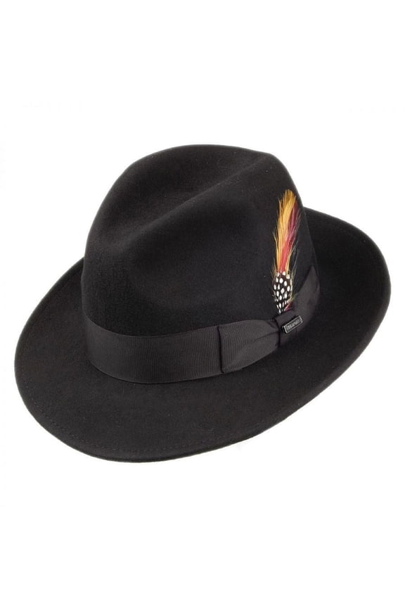 Pinch Crown Crushable Wool Felt Fedora Hat - L - Black