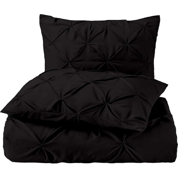 Pinch Duvet Cover 3 Piece Set with Zipper, 400 Thread Count & 100% Egyptian Cotton, Luxury Pleated Pinch Comforter and Quilts Protector with Pillowcases - Black Solid, King Size.