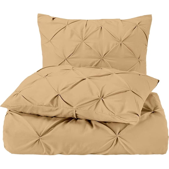 Pinch Duvet Cover 3 Piece Set with Zipper, 400 Thread Count & 100% Egyptian Cotton, Luxury Pleated Pinch Comforter and Quilts Protector with Pillowcases - Taupe Solid, Super King Plus Size.