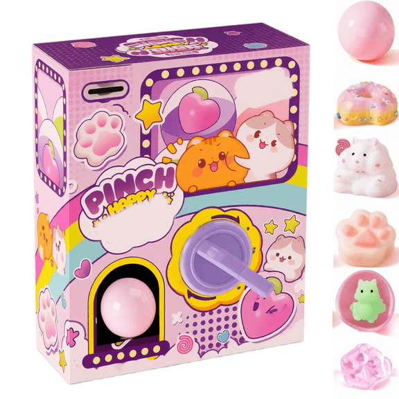 Pinch Happy Squishy Vending Machine Toy, Mystery Capsule Blind Box with Assorted Cute Squeeze Fidget Toys, Stress Relief Collectible Party Favor Gift for Kids