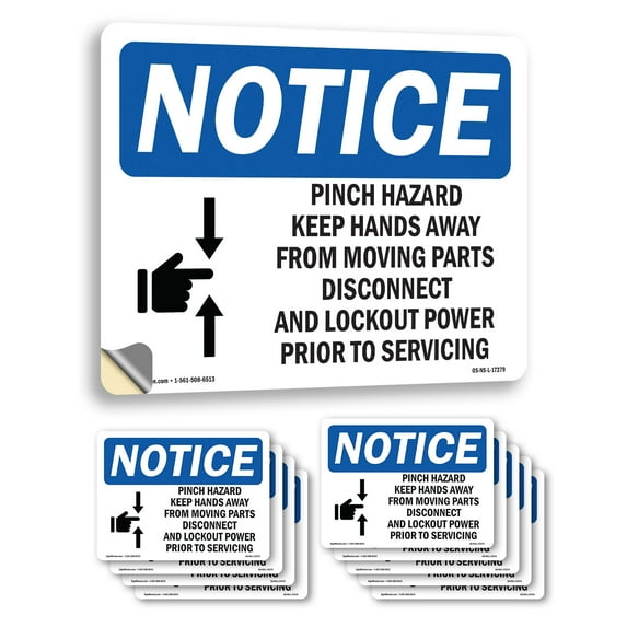 Pinch Hazard Keep Hands Away With Symbol OSHA Notice Vinyl Decal Label 24 Inch x 18 Inch - 10 Pack