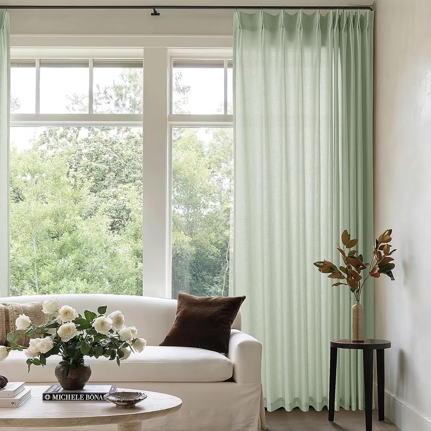 Pinch Pleat 72 x 96 Inch Linen Curtains for Living Room Divider Pleated ...