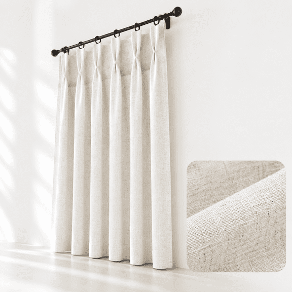 Pinch Pleat Curta86 Inch Length Linen Curtain For Living Room Thick Textured Drapes Pleated Semi Sheer Dining Office 40w X 86l 2 P