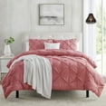 thumbnail image 1 of Pinch Pleat Duvet Cover Set, 3Pc Luxurious Premium Pintuck Style Comforter Cover, 1 of 18