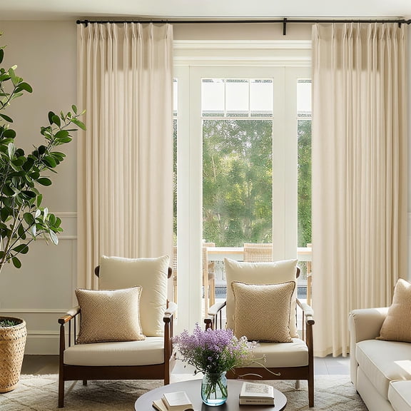 Pinch Pleat Linen Curtains Warm Beige 72"W x 96"L (Pack of 1) for Living Room Bedroom Sliding Door