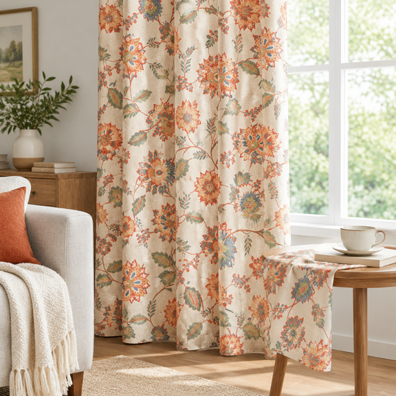 Pinch Pleat Linen Light Filtering Curtapanels Vintbotanical Fljacobean Print Window Drapes Withfiber Liner & Tab Hooks For Living