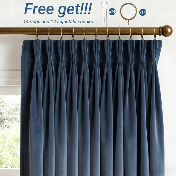 Pinch Pleat Navy Blue Velvet Curtains 84 inches Long for Living Room Thermal Insulated Light Blocking Pleated Velvet Drapes With Rings Modern Costal Luxury Window Curtain Blackout Bedroom Royal Blue