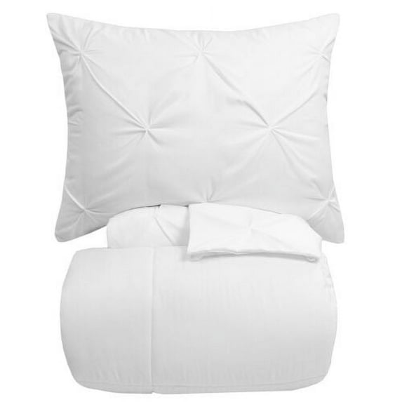 Pinch Pleat Pintuck Duvet Cover, Shams & White Comforter 4 Piece Set