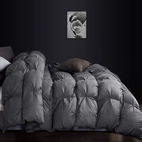 Pinch Pleat Ruffled - Gray California King Goose Down Fiber Comforter Duvet Insert