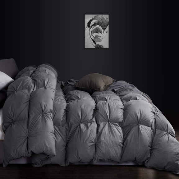 Pinch Pleat Ruffled - Gray California King Goose Down Fiber Comforter Duvet Insert