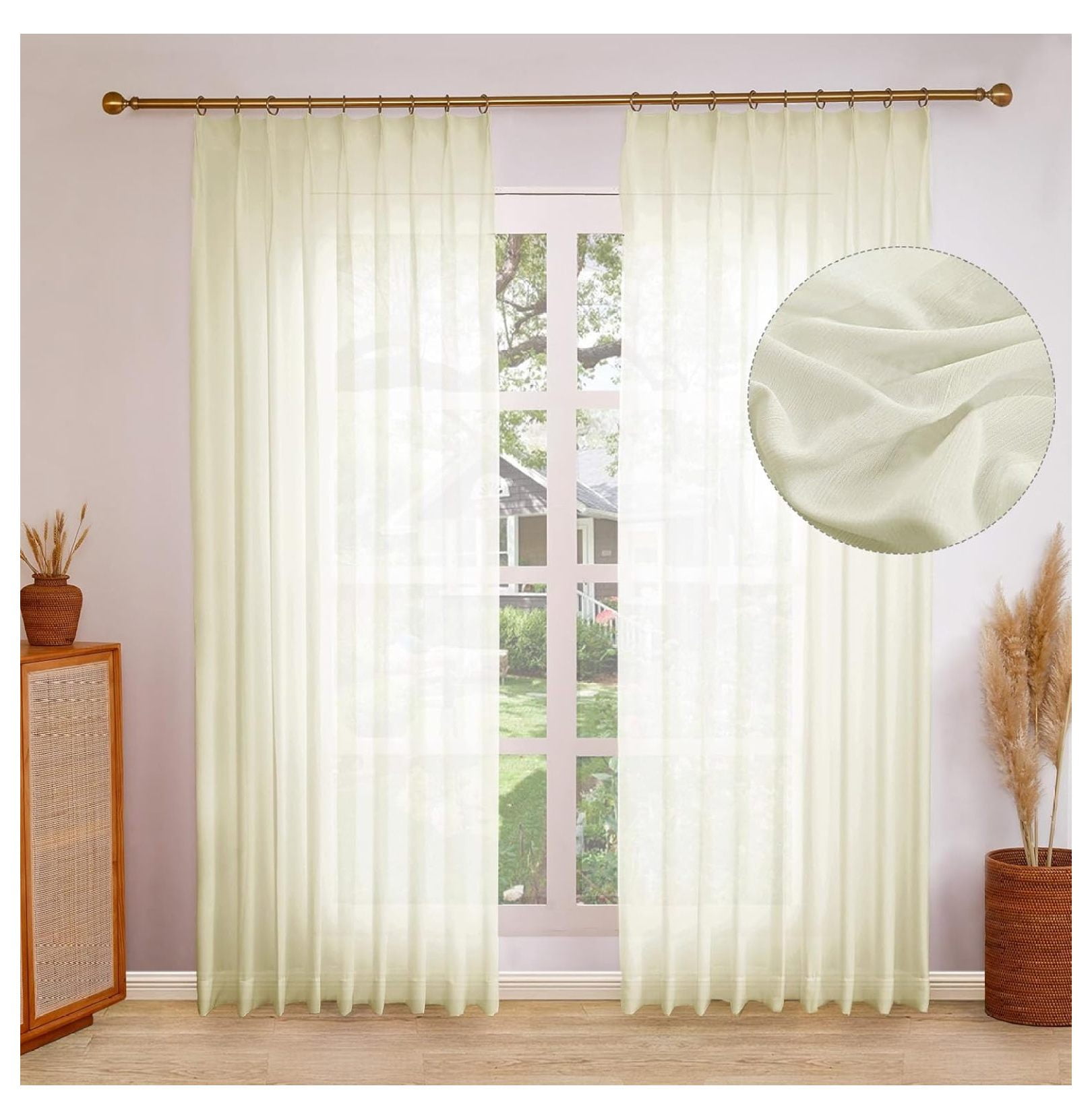 Pinch Pleat Sheer Curtain 100 Width 106 Inch Long for Living Room ...