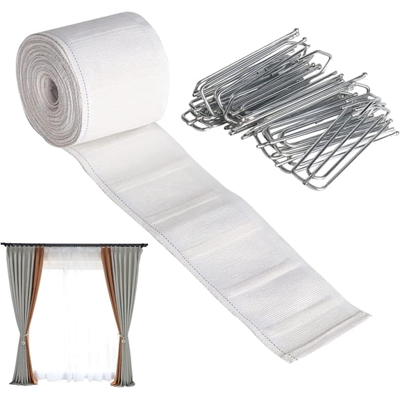Pinch Pleat Tape for Curtains, Pleating Tape Header Tape for Drapes, 6M Cloth Tape with 15 Hooks, DIY Drape Making Accessory for Living Room, Bedroom, Window Home Decor(DSF)