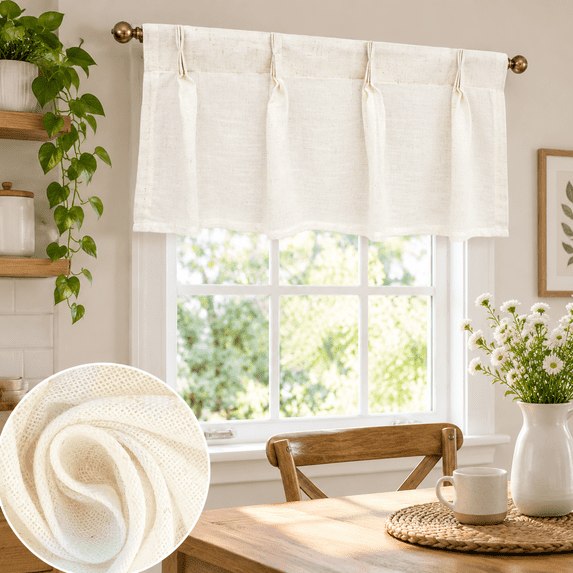 Vlanace Pinch Pleat Valance For Kitchen Window Linen Textured Living Room ...