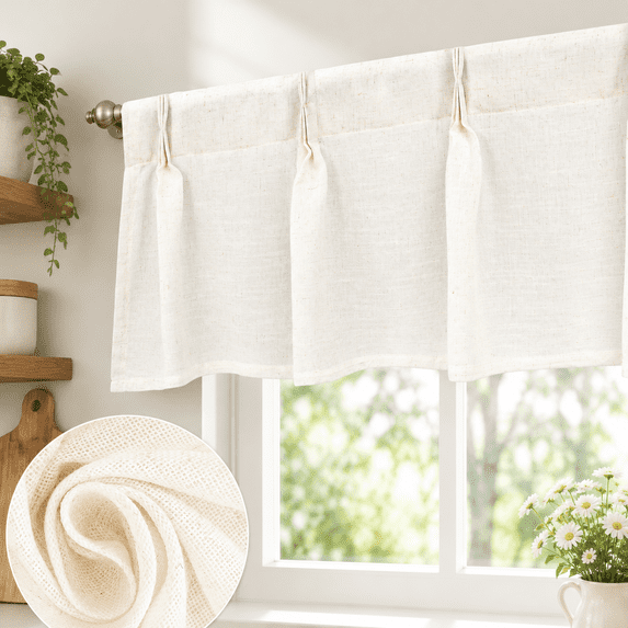 Pinch Pleat Valance For Kitchen Window Linen Textured Living Room ...