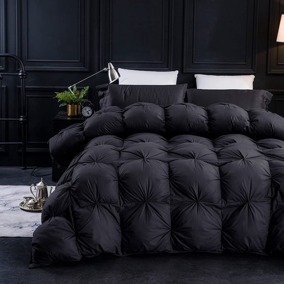 Pinch Pleat Waterfowl Feathers and Down Comforter Queen Size Duvet Insert, 1200TC 100% Cotton Fabric, Premium Seasons Grey Warm Hotel Comforter with 8 Tabs.