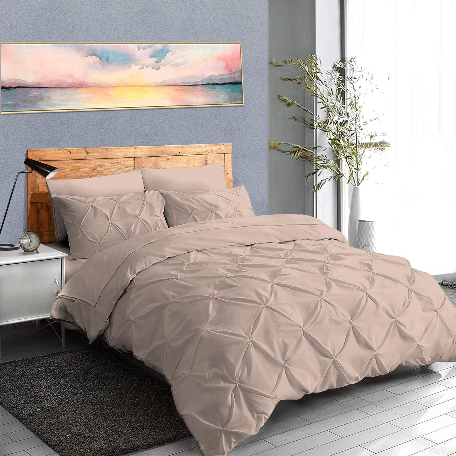 Pinch Pleated 1-Piece Duvet Cover 100% Egyptian Cotton 800 Thread Count with Zipper & Corner Ties Pintuck Decorative Duvet Cover- Super King Size (116" x 98") Inch, Blush