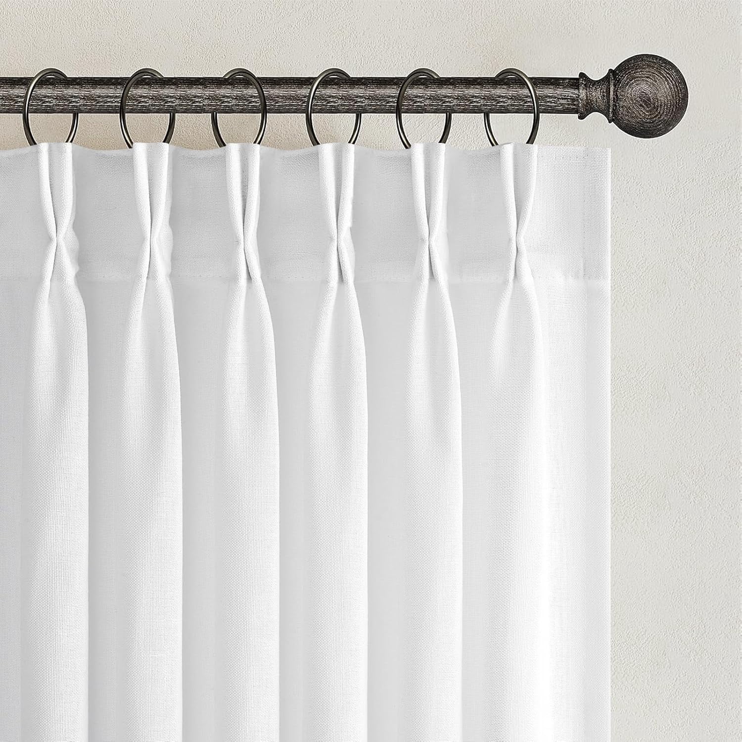Pinch Pleated 92 Inch Curtains 2 Panels for Living Room White Linen ...