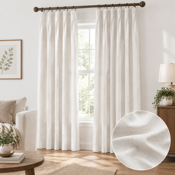 Pinch Pleated Beige White Sheer Curta84 Inches Long Light Filtering Linen Blend Neutral Boho Farmhouse With Hooks For Living Room