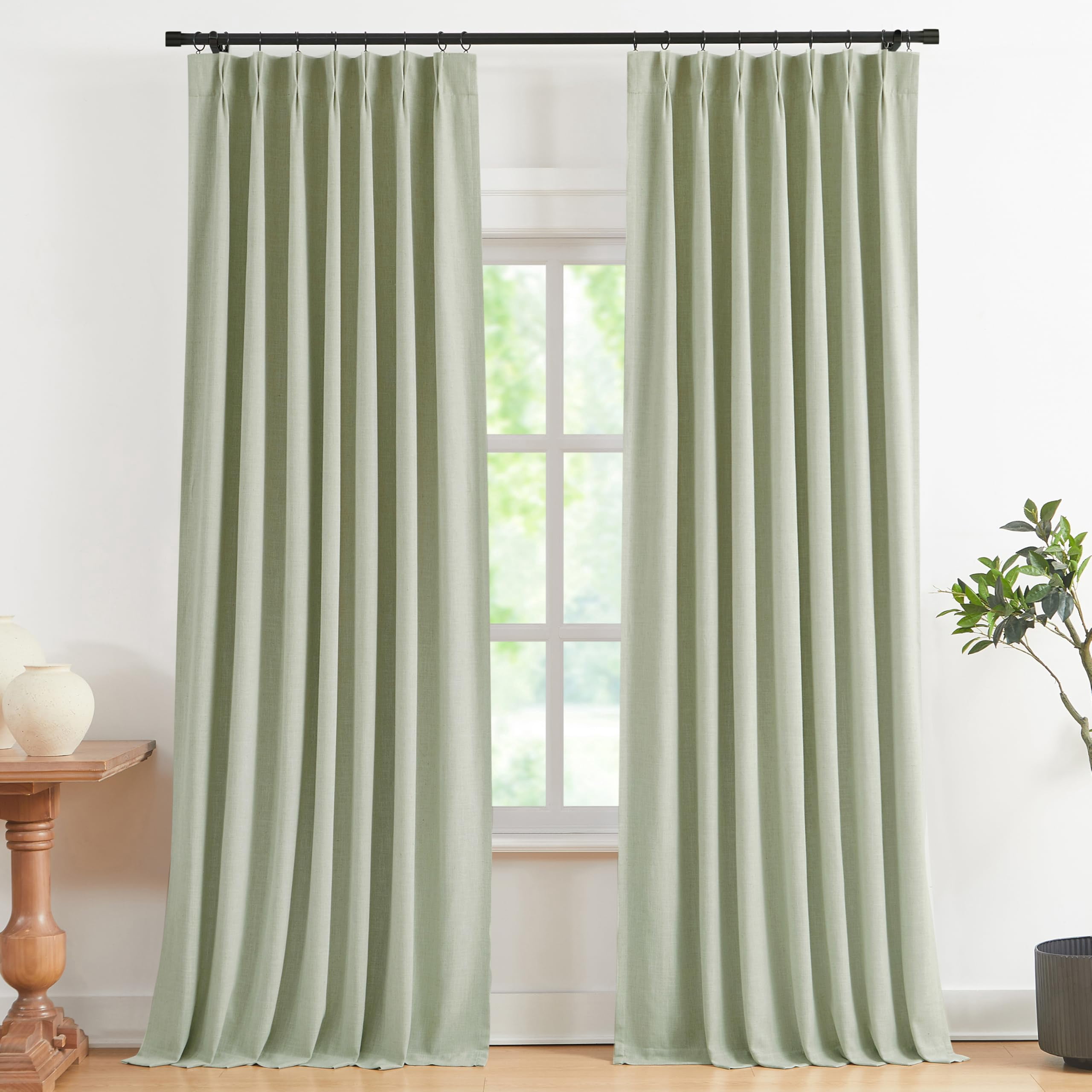 Pinch Pleated Blackout Curtain Panels Soft Green 40"W x 90"L (Pack of 2 ...