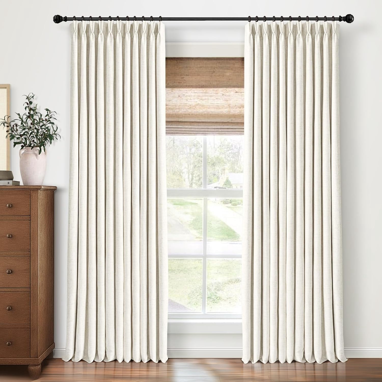 Pinch Pleated Blackout Curtains 96 Inches Long, Linen Blend, 100%