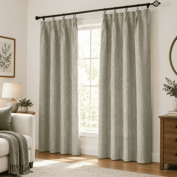 Pinch Pleated Curta Full Blackout Linen Look Window For Bathroom Living Room Bedroom Block Lights And Offer. (gray 42" W X 84" L)