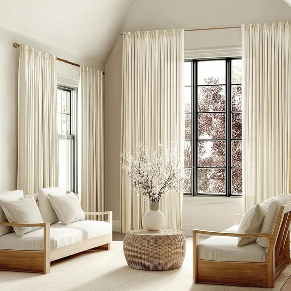 Pinch Pleated Curtain 84 Inch - 2 Panels Semi Sheer Linen Curtains with Hooks for Living Room Bedroom, Natural Textured Boho Window Treatment for Light Filtering, 40x84