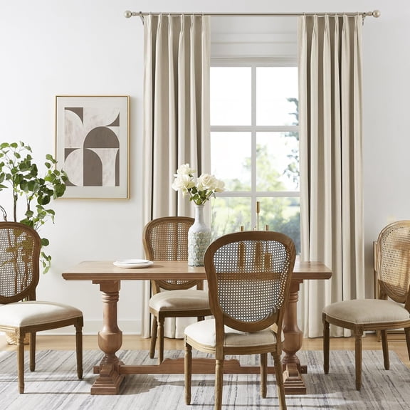 Pinch Pleated Curtain Set, 2-Pack Cream Beige 40"x84" - Linen Blend Room Darkening Drapes for Homeowners & Bedroom Users