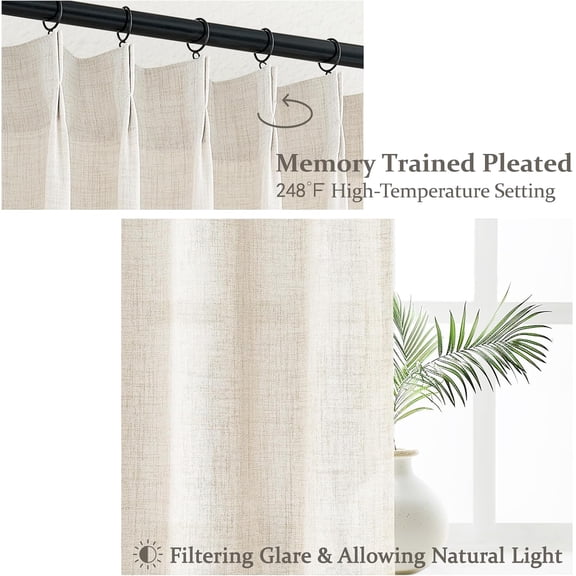 Pinch Pleated Curtains, 2-Pack Cream Ivory 40"x102" Faux Linen - Light Filtering Privacy Drapes for Homeowners & Decor Enthusiasts